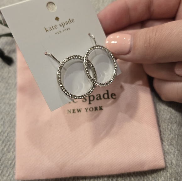 NWT Kate Spade silver pave rhinestone hoop drop earrings - Picture 3 of 4
